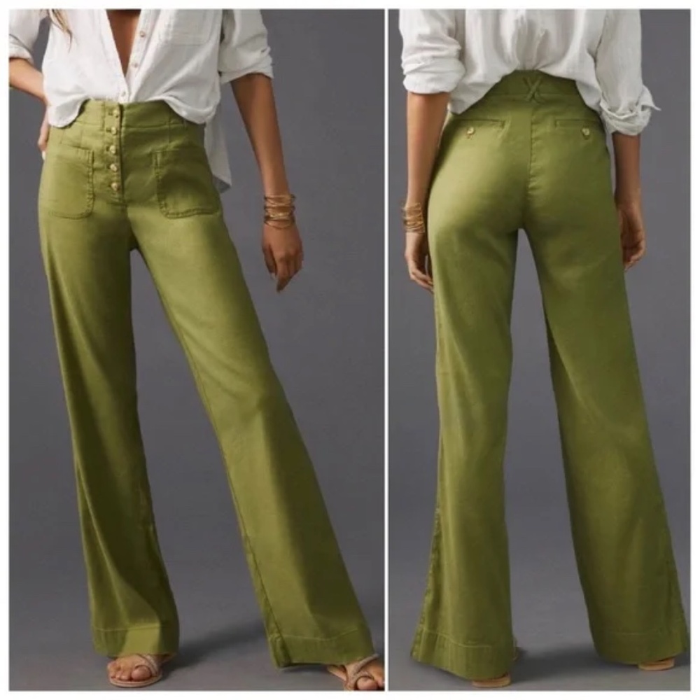 Anthropologie Sage Green Wide Leg Trousers